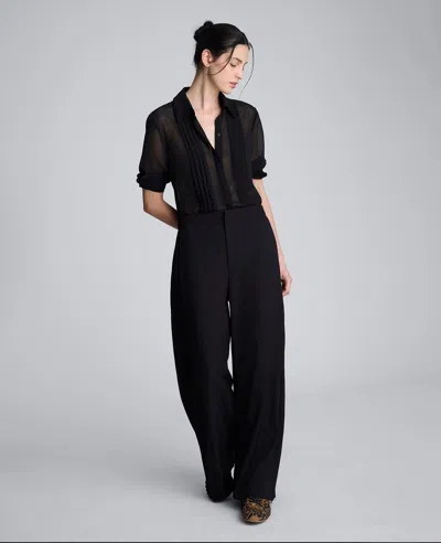 Kenneth Cole Luxe Twill Side Pleat Wide Leg Pant In Black