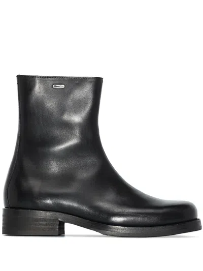 Our Legacy Chocolate Leather Camion Ankle Boots In Black