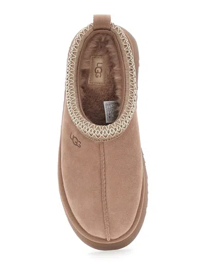 Ugg 'tasman' Beige Mules With Embossed Logo And Platform In Suede Woman In Brown