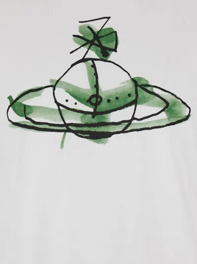 Vivienne Westwood White Crew Neck Top With Orb Print On The Front In Cotton Man In Gray