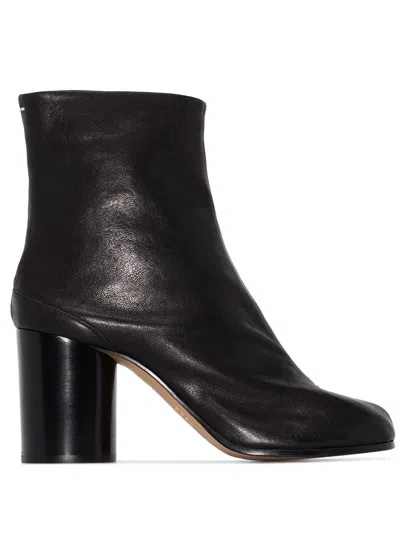 Maison Margiela Glossy Black Split-toe Ankle Boots With Mid-height Block Heel In Black