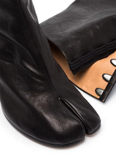 Maison Margiela Glossy Black Split-toe Ankle Boots With Mid-height Block Heel In Black
