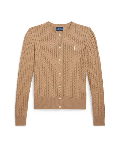 Polo Ralph Lauren Girls 7-16 Mini-cable Cotton Cardigan In Brown