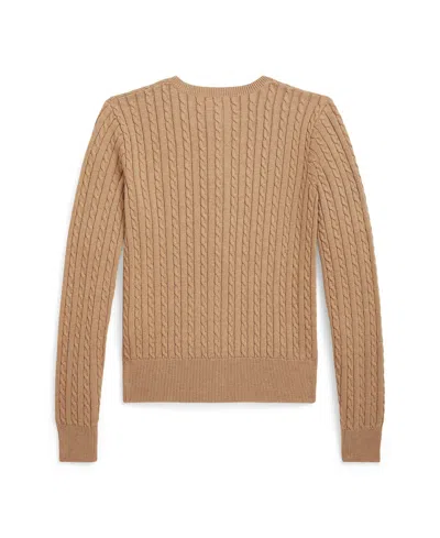 Polo Ralph Lauren Girls 7-16 Mini-cable Cotton Cardigan In Brown