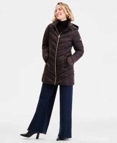 Michael Kors Michael  Womens Hooded Packable Puffer Coat Exclusively At Macys P Xss Xxl In Brown