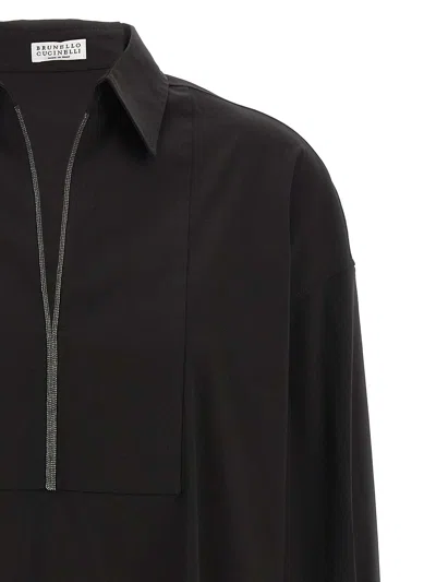 Brunello Cucinelli Collared V-neck Shirt Front Placket Detail In Black