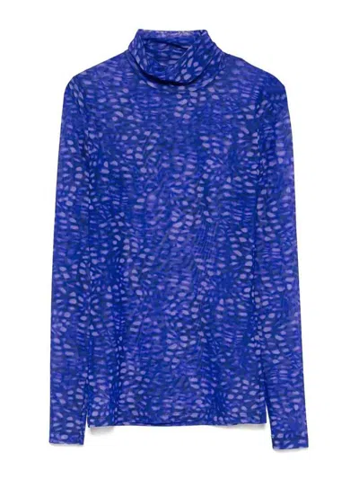 Dries Van Noten Abstract Pattern Long Sleeve Turtleneck Knitwear In Blue