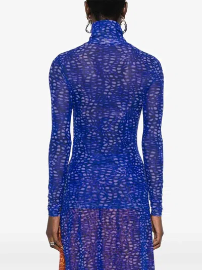 Dries Van Noten Abstract Pattern Long Sleeve Turtleneck Knitwear In Blue