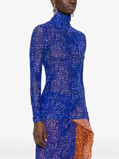 Dries Van Noten Abstract Pattern Long Sleeve Turtleneck Knitwear In Blue