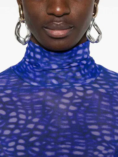 Dries Van Noten Abstract Pattern Long Sleeve Turtleneck Knitwear In Blue