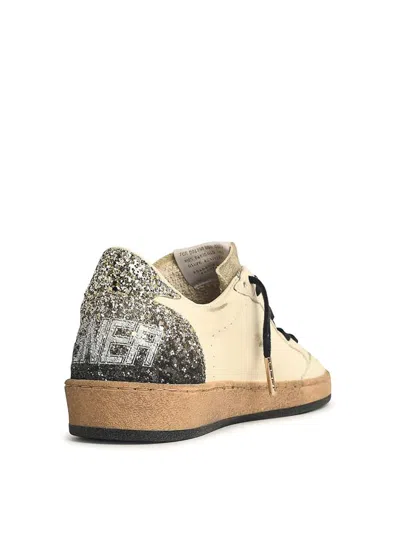 Golden Goose Ballstar White Low Top Sneakers With Glittered Star Patch On The Side And Glittered Heel With Logo L In Multi
