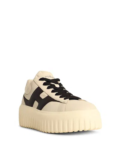Hogan H-stripes Ivory Leather Sneakers In Neutral