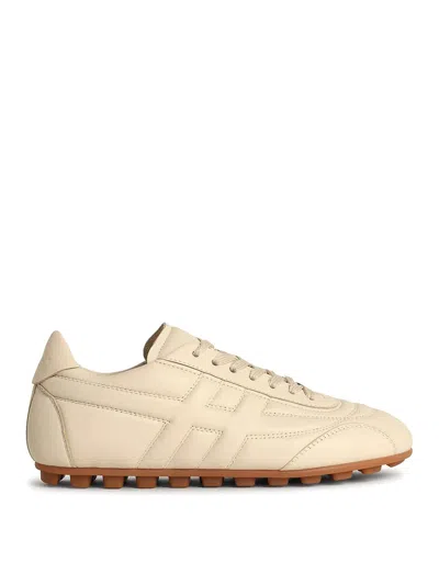 Hogan Smooth Leather Sneakers Rubber Sole In Neutral