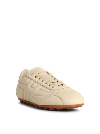 Hogan Smooth Leather Sneakers Rubber Sole In Neutral