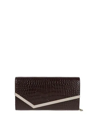 Jimmy Choo Emmie Clutch In Soft Crocodile-embossed Calfskin In Brown
