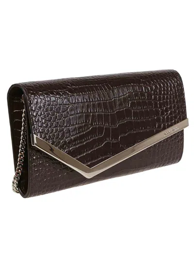 Jimmy Choo Emmie Clutch In Soft Crocodile-embossed Calfskin In Brown