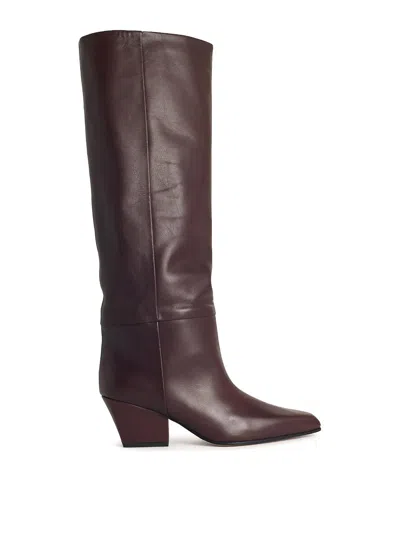 Paris Texas Leather Knee-high Block Heel Boot In Brown