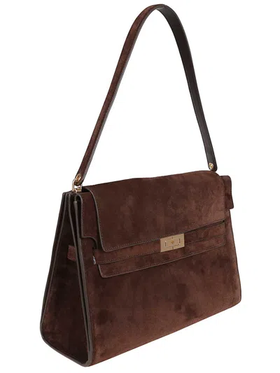 Tory Burch Lee Radziwill Suede Large Shoulder Bag In Brown
