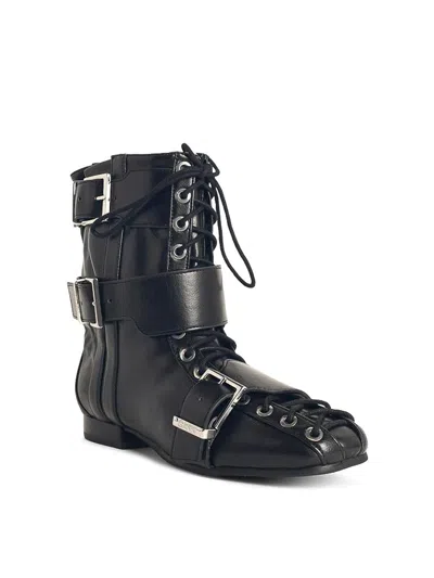 Ganni Black Synthetic Boots With Front Fastening In Black