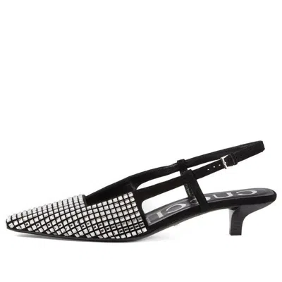 Gucci Crystal Slingback Pumps In In Black Leather In Black