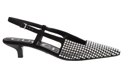Gucci Crystal Slingback Pumps In In Black Leather In Black