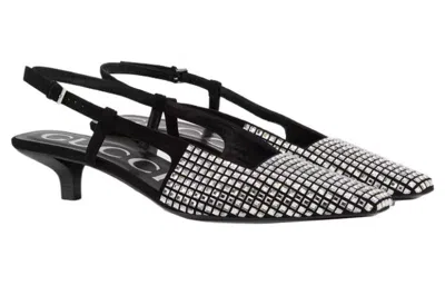 Gucci Crystal Slingback Pumps In In Black Leather In Black