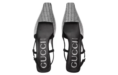 Gucci Crystal Slingback Pumps In In Black Leather In Black