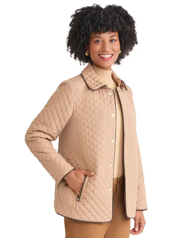Jones New York Women's Quilted Snap Front Long Sleeve Jacket In Multi