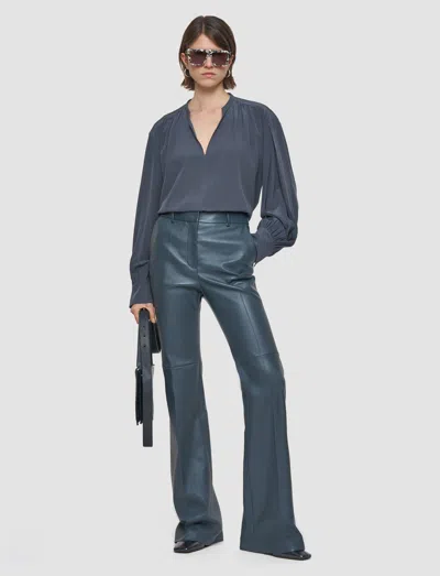 Joseph Tafira Leather Stretch Trousers In Gray