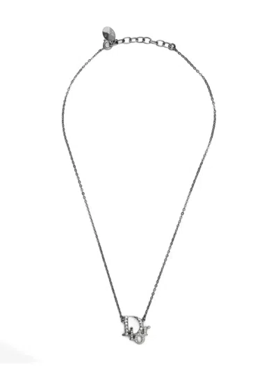 Pre-owned Dior 2000's Logo-detail Crystal-embellishment Necklace In Silver