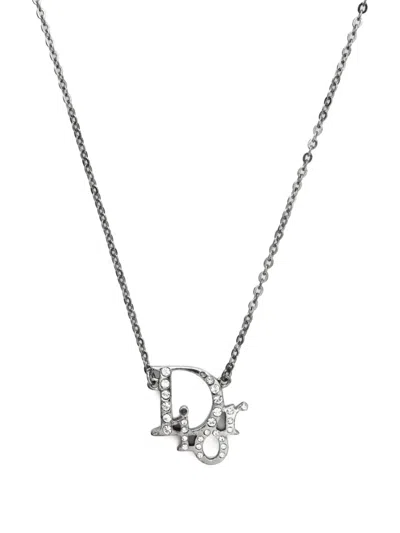 Pre-owned Dior 2000's Logo-detail Crystal-embellishment Necklace In Silver