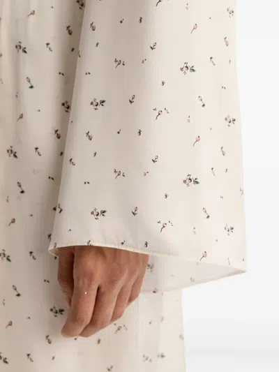 12 Storeez Floral-print Silk Robe In White