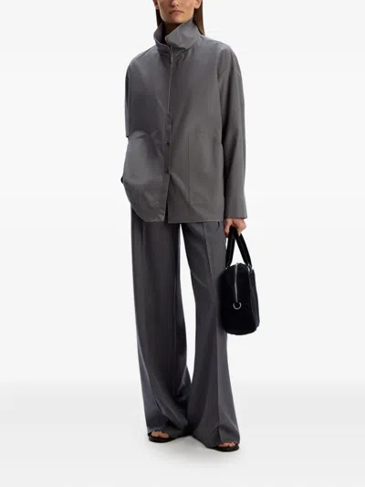 12 Storeez Elastic-waist Wool Straight Trousers In Gray