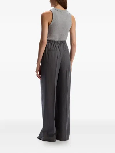 12 Storeez Elastic-waist Wool Straight Trousers In Gray