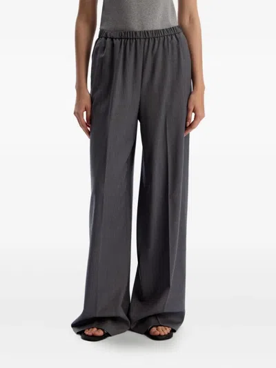 12 Storeez Elastic-waist Wool Straight Trousers In Gray