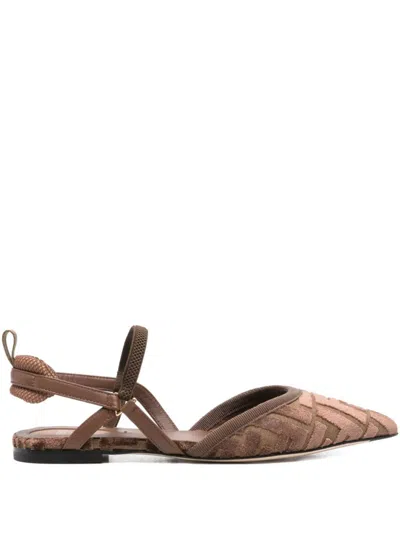 Fendi Kitten Ff Sling Back In Brown
