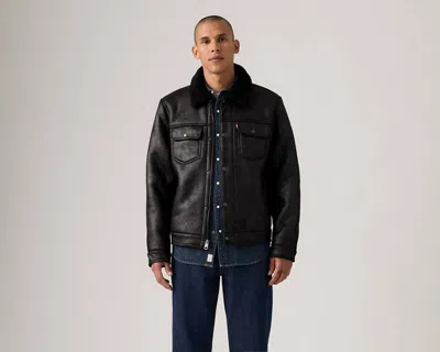 Levi's Two Chest Pocket Faux Shearling Sherpa Collar Jacket In Black