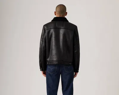Levi's Two Chest Pocket Faux Shearling Sherpa Collar Jacket In Black