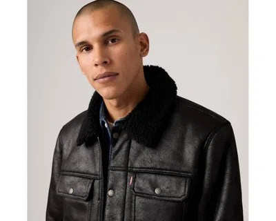 Levi's Two Chest Pocket Faux Shearling Sherpa Collar Jacket In Black