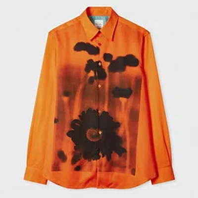 Paul Smith Red 'field Flowers' Print Lyocell Shirt In Orange