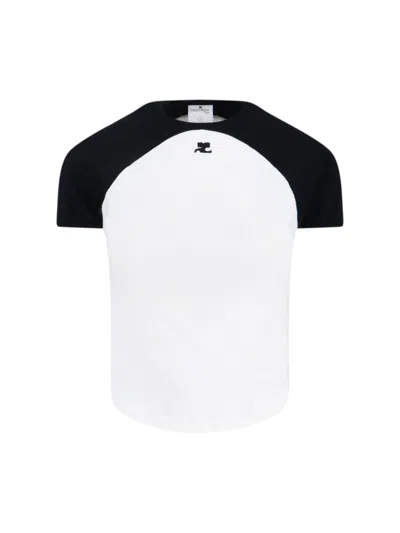 Courrèges Circle Contrast White And Black Cotton T-shirt In White