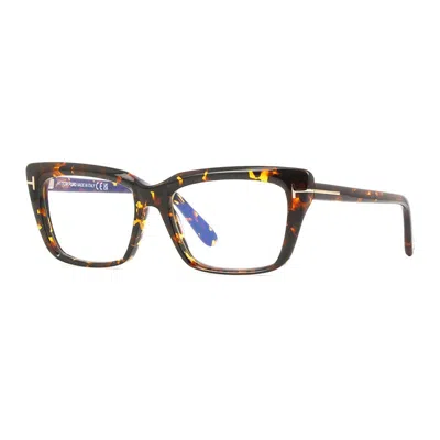 Tom Ford Eyeglasses Square Full Rim, Shiny Black Frame And Clear Blue Light Block Lens Ft5894-b001 In Brown
