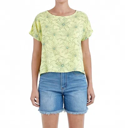 Cut Loose Women's Daisy Cap Sleeve Hi Lo Top In Sunburst In Green