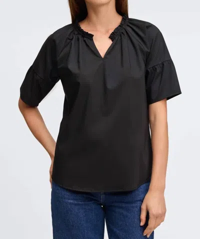 Foxcroft Vicky No Iron Stretch Elbow Sleeve Popover Shirt In Black In Black
