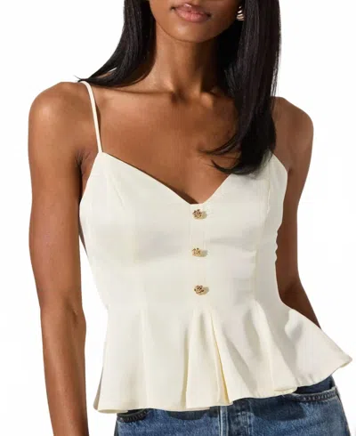 Astr Paislee Satin Pleated Peplum Top In Cream In White
