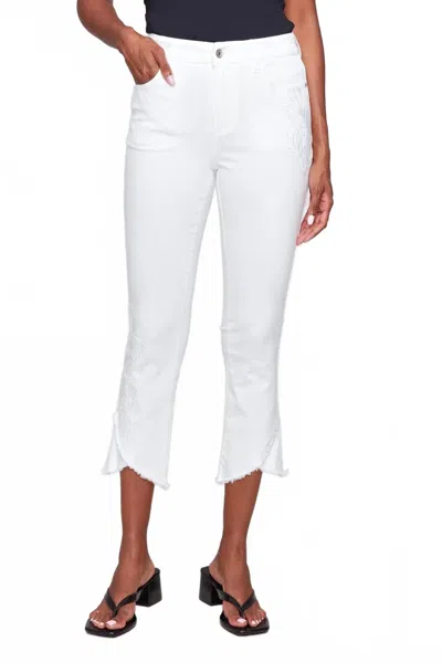 Charlie B Tulip Hem Embroidered Bootcut Twill Pants In White In White