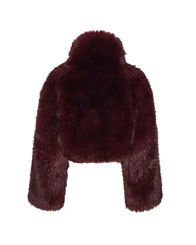 Rotate Birger Christensen Bordeaux Cropped Fur Jacket With Concealed Front Closure In Faux-fur Woman In Burgundy
