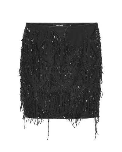 Rotate Birger Christensen Mini Skirt With Abstract Sequin And Bead Embellishments In Black