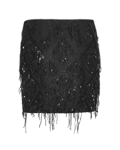 Rotate Birger Christensen Mini Skirt With Abstract Sequin And Bead Embellishments In Black