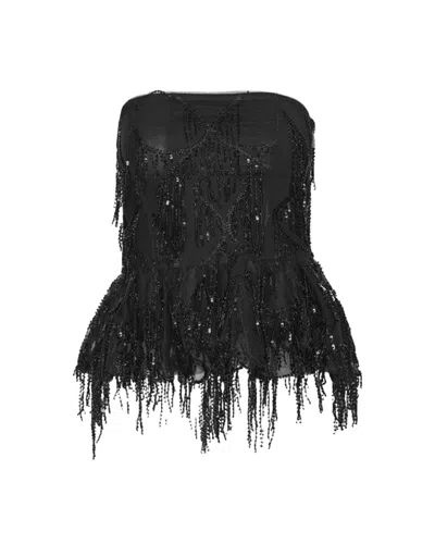 Rotate Birger Christensen Albertina Sequined Strapless Top In Black
